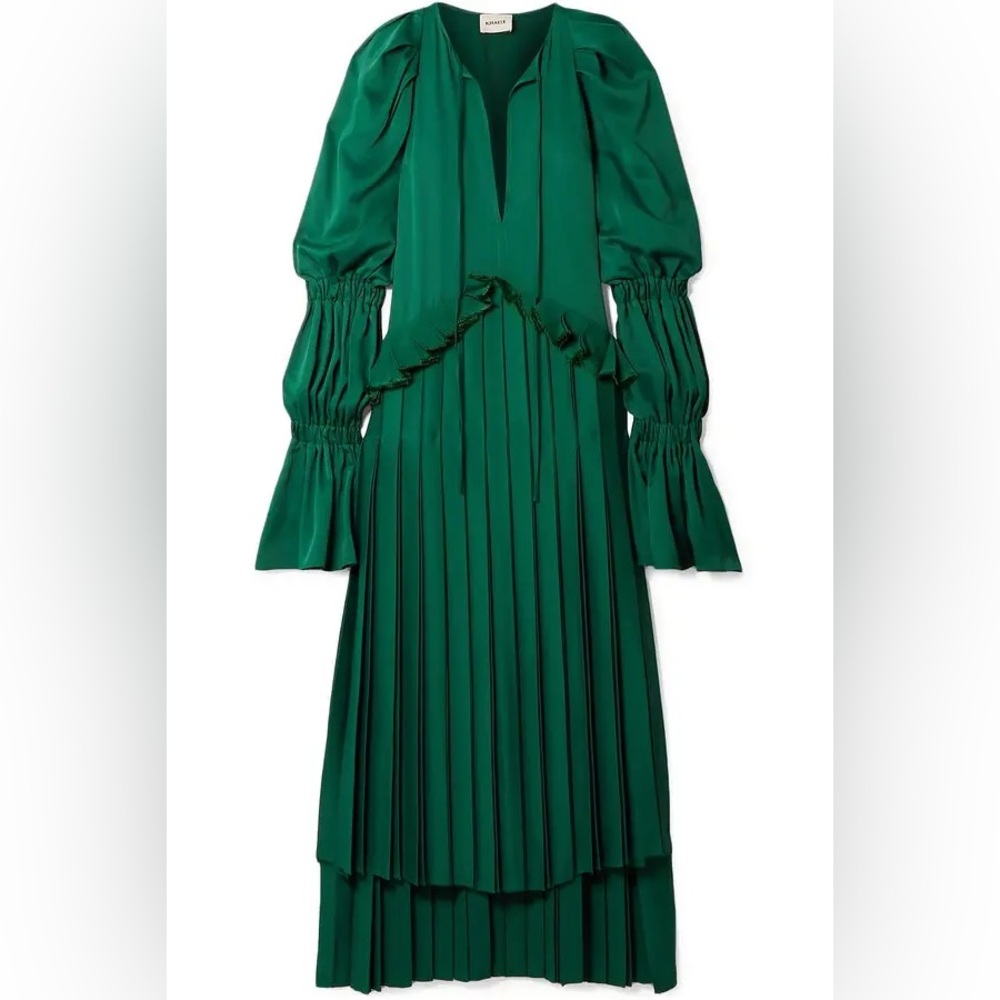 KHAITE Women's Green Cara Oversized Ruffled Pleated Satin-crepe Maxi Dress